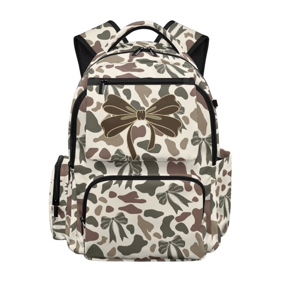 Chririnla Water Resistant School Bag for Hiking Scuola, 600D Polyester Breathable Daypack, Camo Bow Print