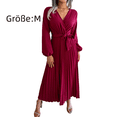 thumbnail image 2 of Escote en V profundo, mangas largas, vestido largo, falda ancha plisada, 2 of 5