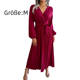 thumbnail image 2 of Escote en V profundo, mangas largas, vestido largo, falda ancha plisada, 2 of 5