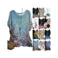 thumbnail image 3 of Gvmfive Women Summer Floral Print Short Sleeve Blouse Round Neck Casual Tops, 3 of 4