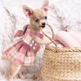 thumbnail image 2 of 4 Pcs Plaid Dog Dress Bow Tie Harness Leash Set Harness Dress for Small Dogs Cute Dog Pet Girl Puppy Summer Clothes for Female Summer Bunny Rabbit Clothes Yorkie Chihuahua Training Walking, 2 of 7