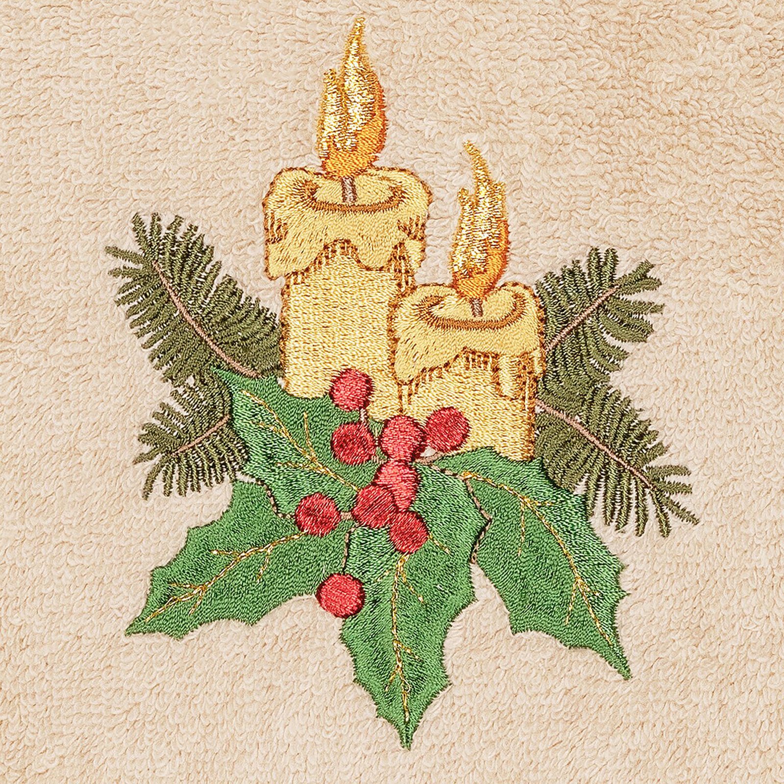 Linum Home Textiles Christmas Candles Embroidered Turkish Cotton Hand Towel - Set of 2