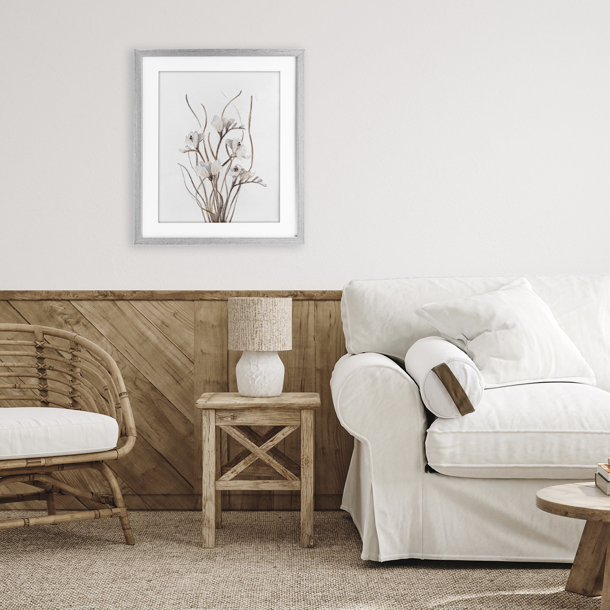 Stupell Industries Curly Branches on White Gray Framed Print Under Glass, design by Lanie Loreth