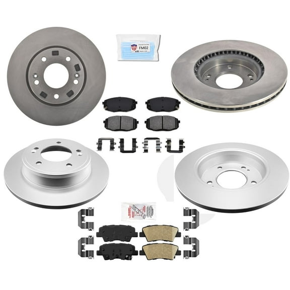 Front & Rear Coated Disc Brake Rotors Pads Hardware Fits 2019-2021 Kia Forte
