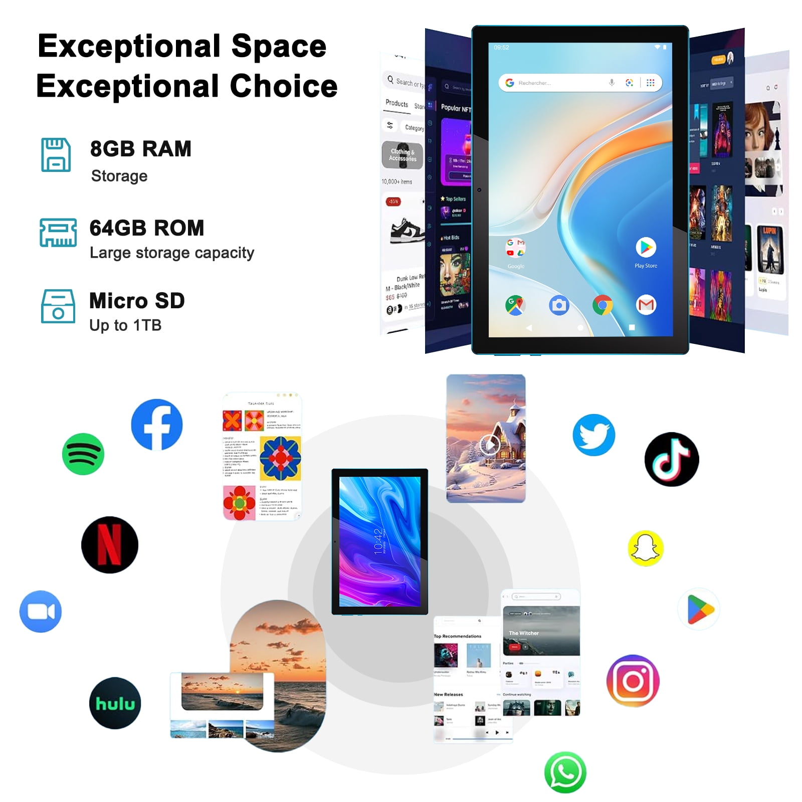 Android 15 Tablet 2 in 1 Tablets 10 Inch Tablet with Keyboard Mouse Case Protective Stylus 10.1" Tab 8GB+64GB Support 1TB Expansion 2MP+8MP Dual Camera 6000mAh Battery Bluetooth WIFI-6, Navy