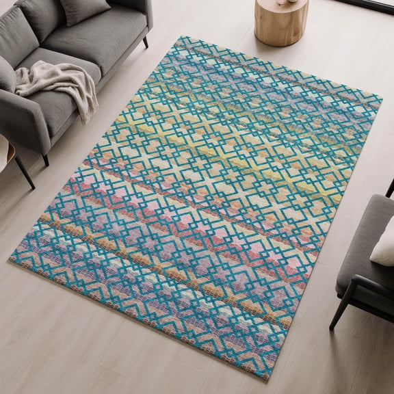 Addison Rugs Mayfield Premium Machine Washable Transitional Stripes Teal Rectangle Rug, 10' x 14'