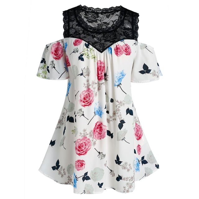 Blusa de túnica de encaje de encaje abiertas de talla grande. Rosegal Blusas Tallas Grandes