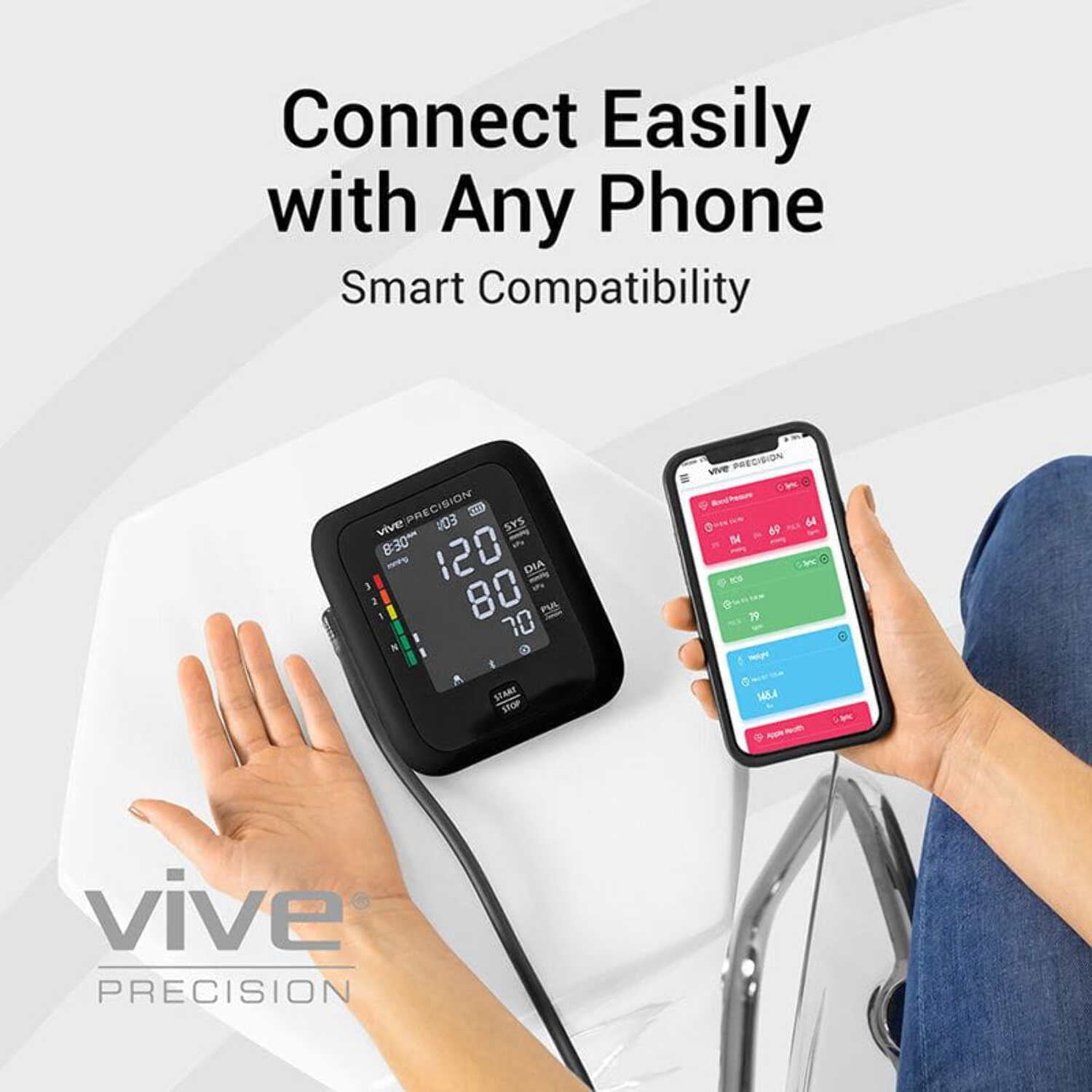 Vive Precision Upper Arm Blood Pressure Monitor (Model: BT-S) – Includes App for iOS & Android Compatibility