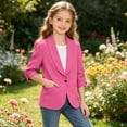 thumbnail image 5 of Grblisyd Girls Blazer Jacket Solid Color Lapel Suit Coat Ruched 3/4 Sleeve Open Front Blazers Shawl Collar Jackets, 5 of 8