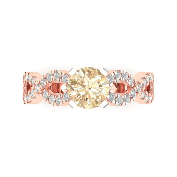 1.42 ct Round Cut Natural Morganite Solitaire with Simulated Diamond Accents 14K Rose/White Gold Womens Engagement Ring