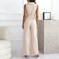 thumbnail image 3 of Women's Sleeveless V-Neck Wide Leg Jumpsuit with Belted Waist Elegant Dressy Casual Outfit, 3 of 5