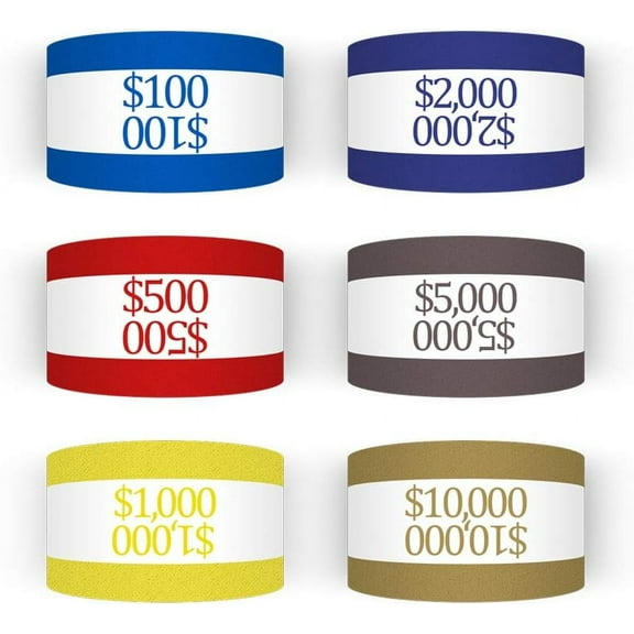 7.5 x 1.25 Inches 300 Assorted Currency Straps Self Sealing Currency Bundles Bands Money Bill Band Strap (300 Assorted, 50 of Each Colors)