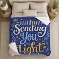 thumbnail image 5 of Sending You Light Quote with Menorah Candles and Dreidels, Blue Gold Hanukkah Typography Art, Wrapped Box Motif Cozy Flannel Blanket, Housewarming Gift for Living Room Home Decor, 5 of 9