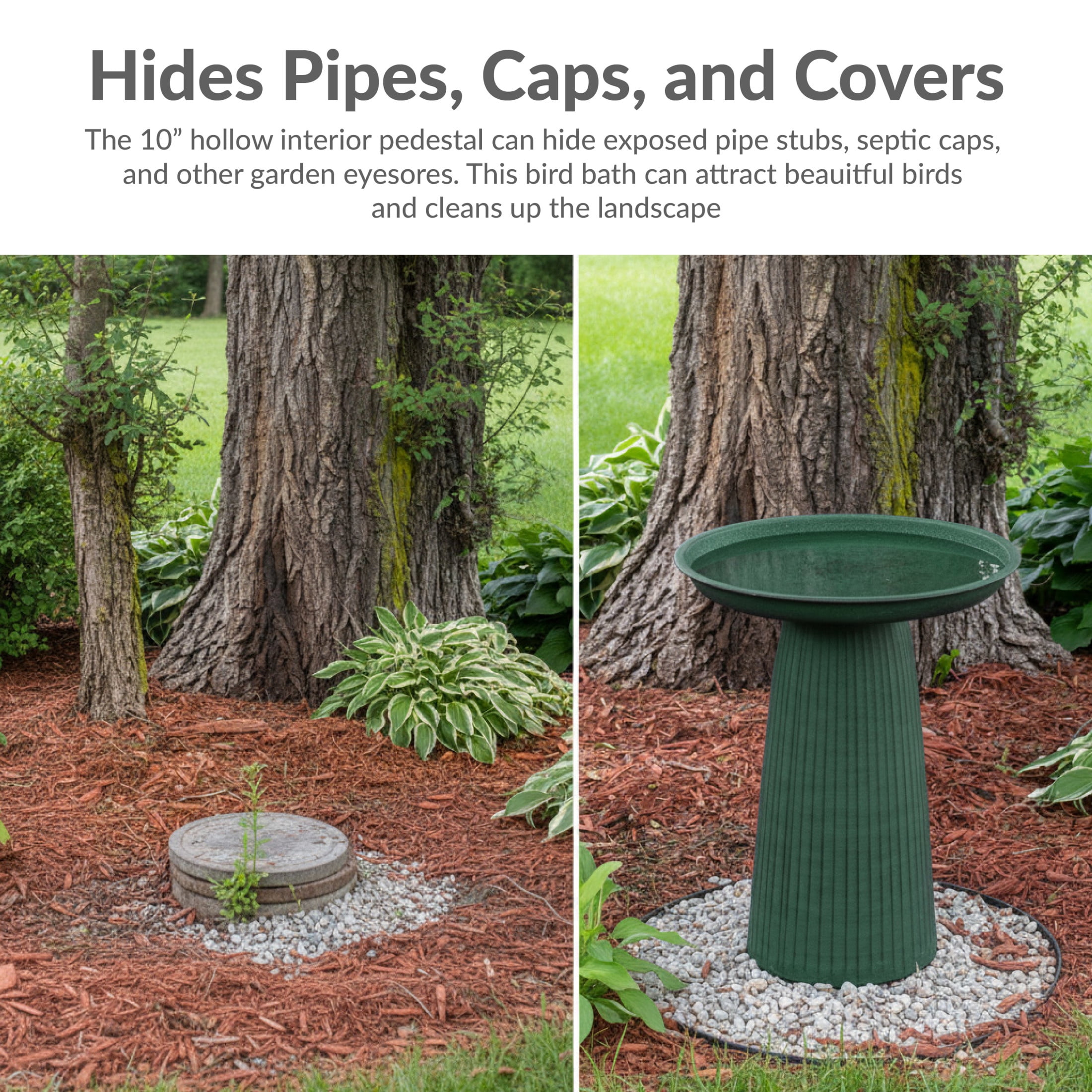 Sunnydaze Gleeful Garden Metal Bird Bath for Outdoors - UV-Resistant Large Bird Bath for Outside - 23-Inch - Matte Green