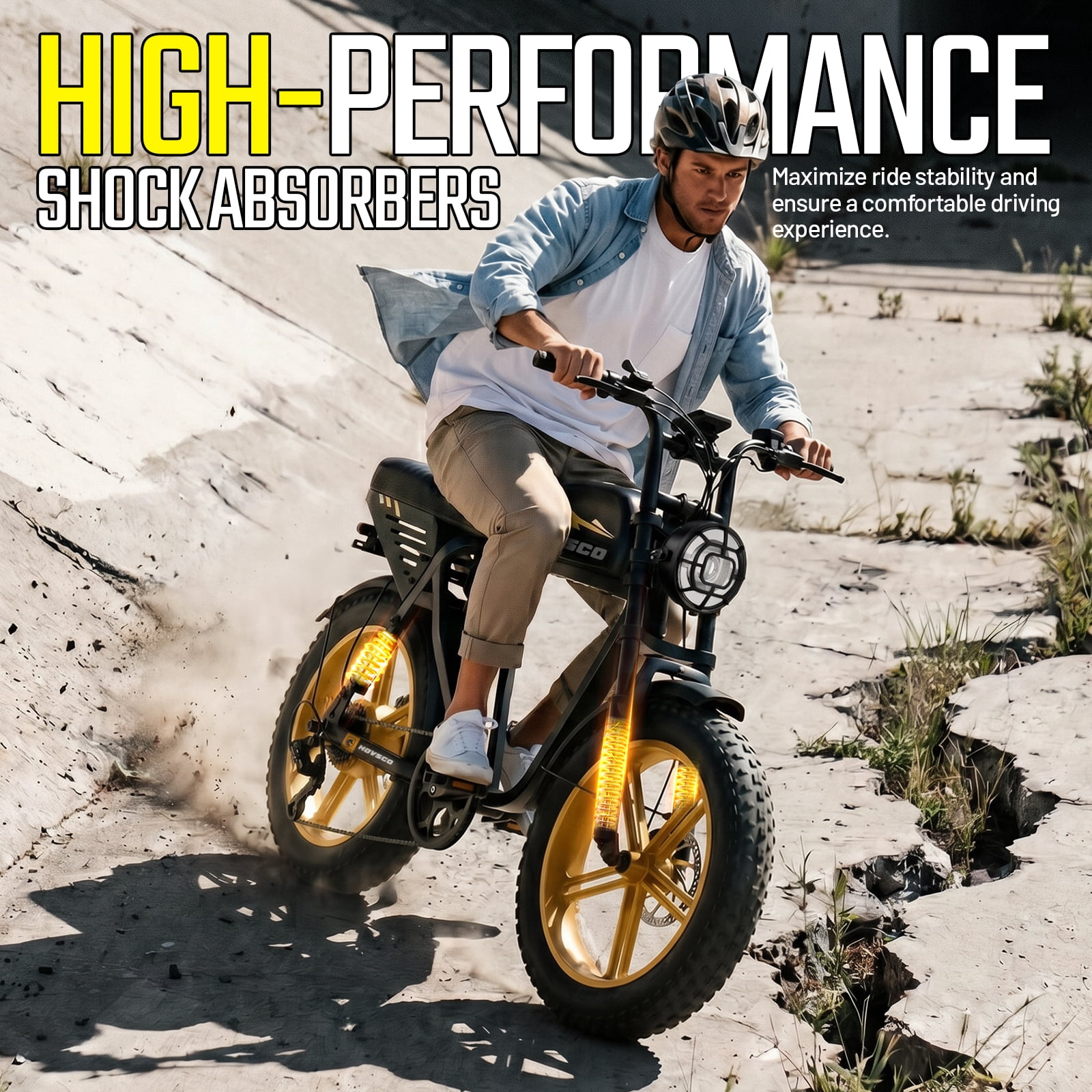 HOVSCO Electric Bike for Adults, 750W Motor, 60 Miles Range, 20'' Fat Tire E-Mountain Bike, 7-Speed E-Bike with Full Suspension UL2849