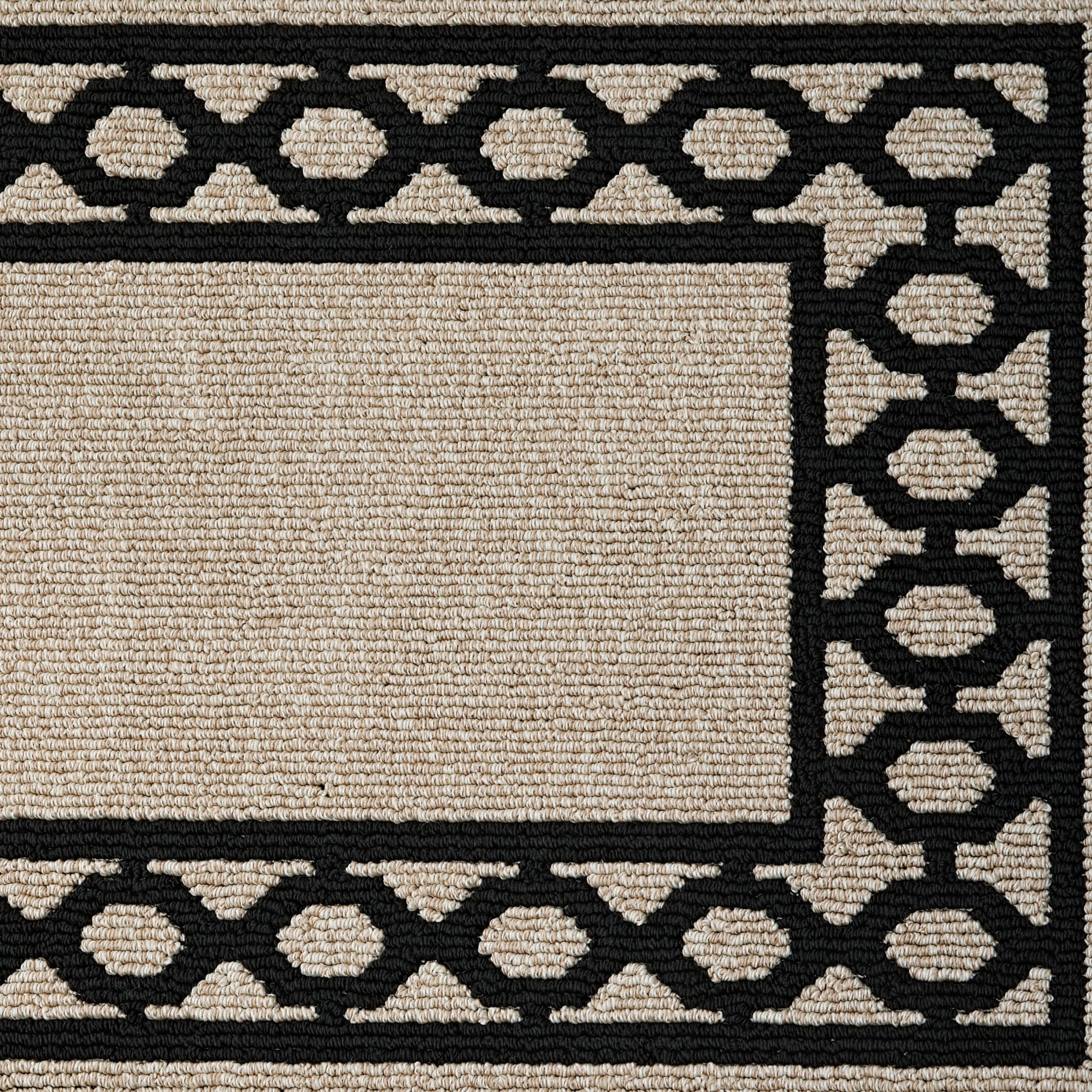 Washable Skid-Resistant Runner Rug, Trellis Border , Natural Twist and Black , 30" x 144"