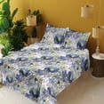 thumbnail image 2 of Ambesonne Flowers Boho Fitted & Flat Sheet with Sham 3 Pcs Set, Abstract Floral Dreamy, Twin, Dark Indigo Dried Rose, 2 of 5