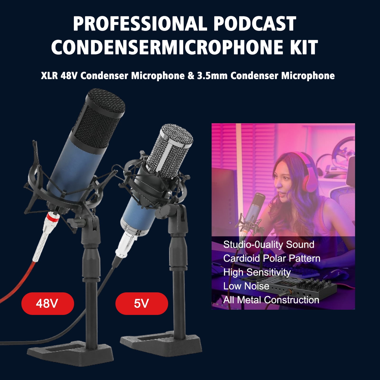 Podcast Equipment Bundle, 2 F11 Condenser Microphones for Y12 Live Sound Card, Perfect for Podcasting, Recording, Singing, Streaming