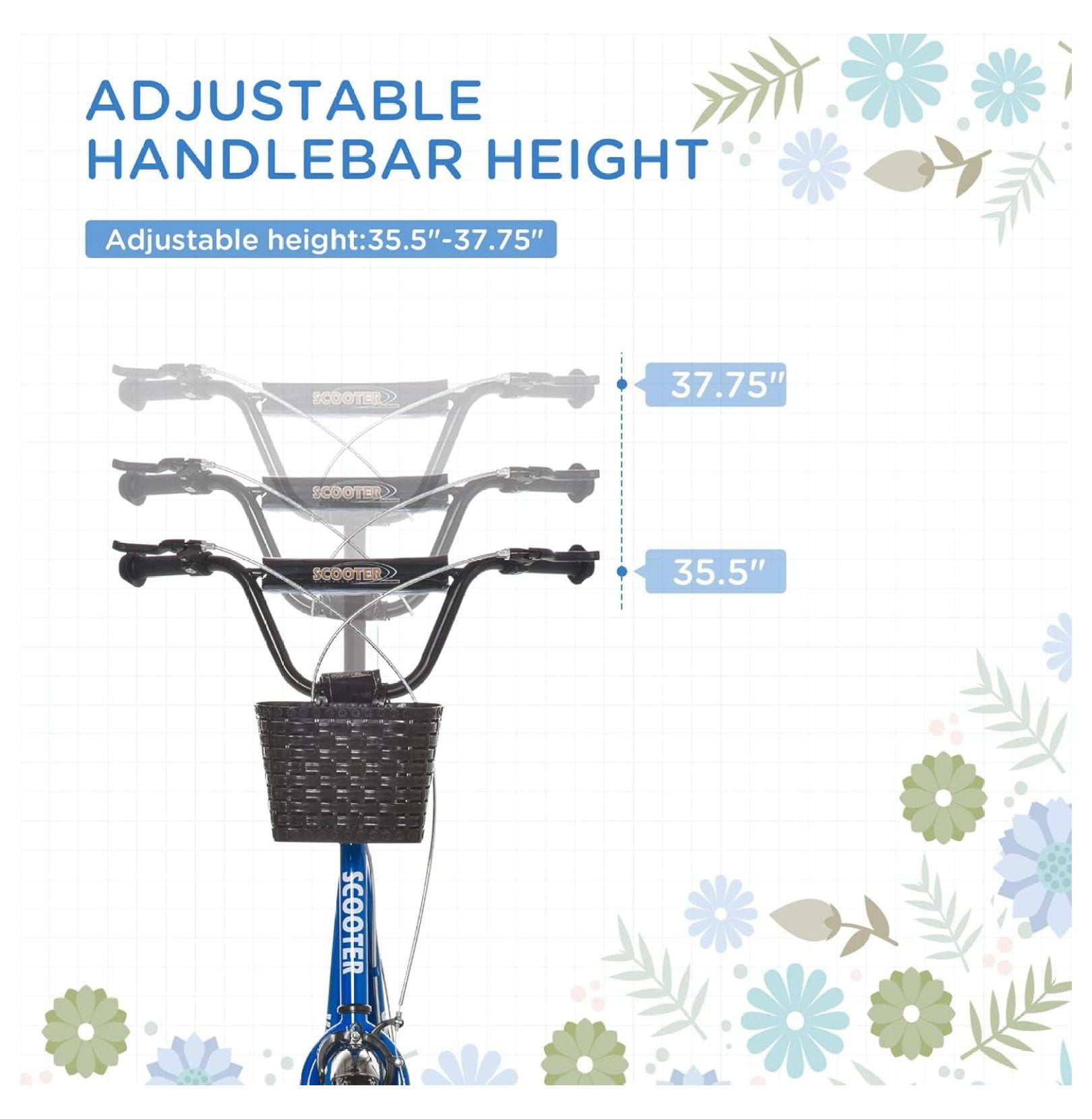 Youth Kick Scooter with Adjustable Handlebars, Double Brakes and Inflatable Rubber Tires, 16 Inch