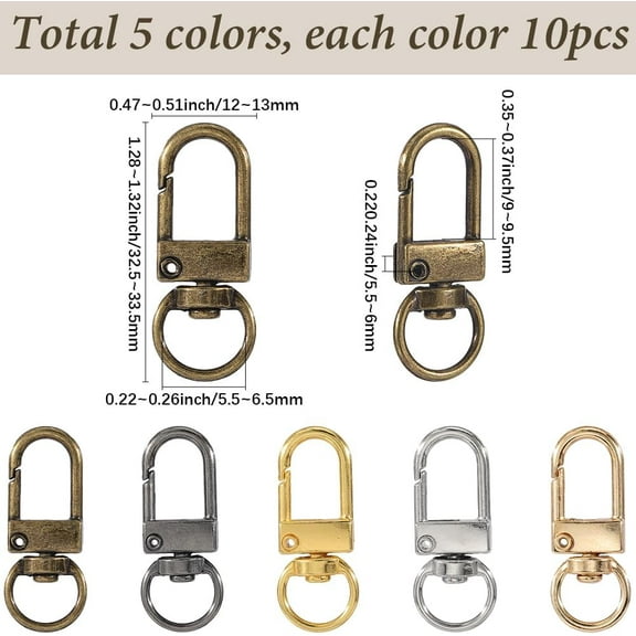1 Box 50Pcs 5 Styles Metal Swivel Clasps D Ring Clasp Bulk Gold Silver Black Alloy Heavy Duty Claw Push Gate Trigger Snap Hooks Clip Clasps for Jewelry Making Lanyard Purse Bag DIY Crafts