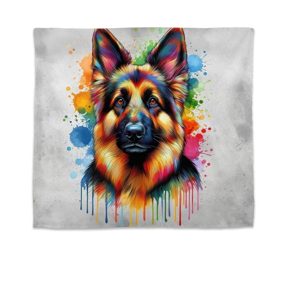 Watercolor Drip German Shepherd Pop Art Colorful Portrait Artwork Tapestry Alsatian Dog Lover Gifts Wall Hanging Backdrop Home Decor - 01009