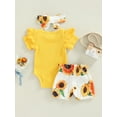 thumbnail image 4 of Bagilaanoe 3pcs Newborn Baby Girl Summer Shorts Set 0-18 Months Mama's Beitie Letters Print Short Sleeve Romper Sunflower Print Shorts Headband, 4 of 8