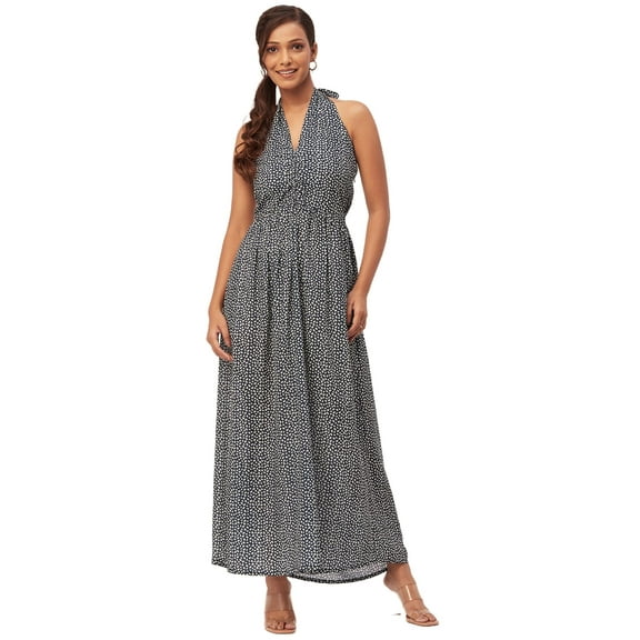 Moomaya Women's Printed Halter Maxi Dress, Sleeveless V-Neck Evening Dress