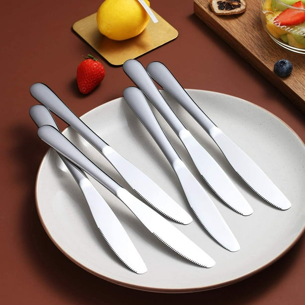 Lot de 6 couteaux de table, couteau de table miroir brillant en acier  inoxydable CPDD, couteaux de table épandeur de couteau à beurre robustes et  lavables au lave-vaisselle 