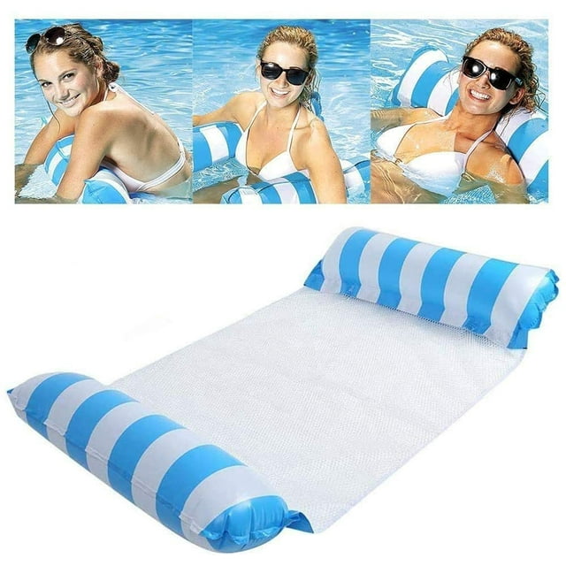 Cama flotante inflable, hamaca de agua Sillón 4 en 1 Colchón de aire para salón de piscina Hamaca inflable para piscina Hamaca inflable para piscina para adultos y niños Adepaton MZQ-0279-1