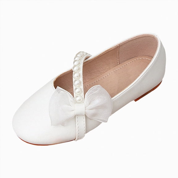 KPOPLK Girls Mary Jane Shoes Dress Shoes School Uniform Princess Ballerina Flower Shoes for Little Kid Size 3,White