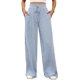 thumbnail image 2 of Pantalones de Pijama Holgados de Punto Suave con Bolsillos y Pernera Acanalada para Mujer con Cordón Ajustable. Azul XXL, 2 of 9