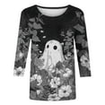thumbnail image 5 of Virmaxy Womens 2024 Sex Fashion Casual Round Neck 3/4 Sleeve t-shirt Halloween Printed Fit Basic Tops t-shirt Shirt Long Sleeve Round Neck Tops/Shirts Dark Gray-1 M, 5 of 5