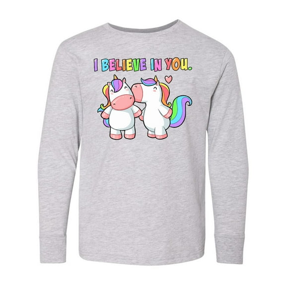 Inktastic I Believe in You Cute Rainbow Unicorns Long Sleeve Youth T-Shirt