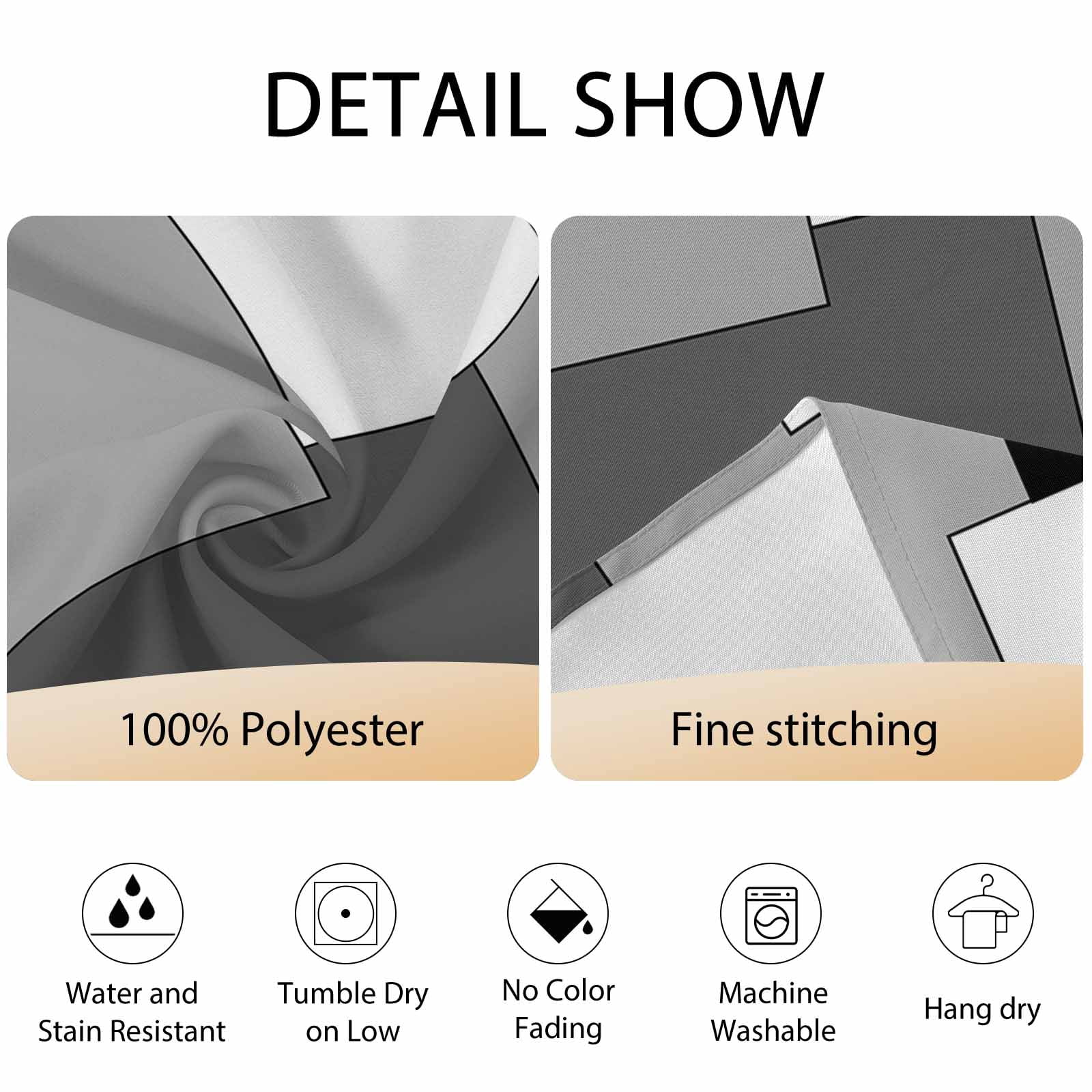 Round Tablecloth Black White Grey Color Block Waterproof Oil Proof Polyester Table Cloth Cover Decor for Home Dining Outdoor,Patio,Parties, 60" Dia. Abstract Modern Geometric