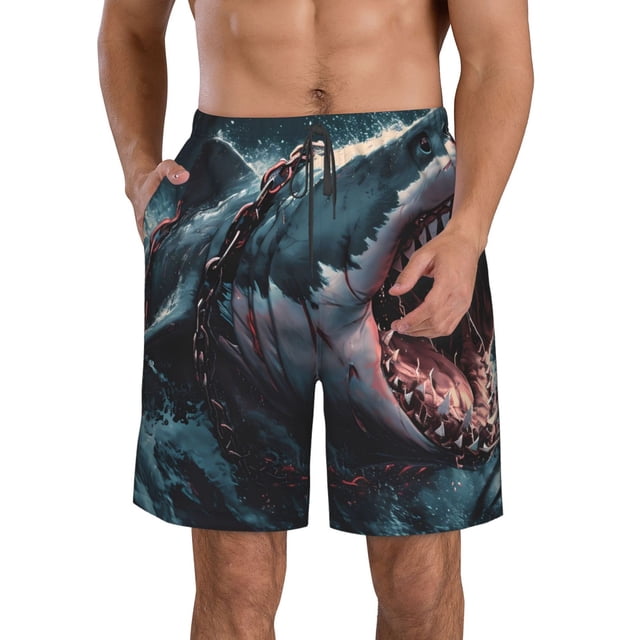 Fotbe Wave Chain Shark Trajes de Baño Estampados para Hombre, Shorts de Verano de Secado Rápido, Ropa de Playa, Bañadores-XX-Large