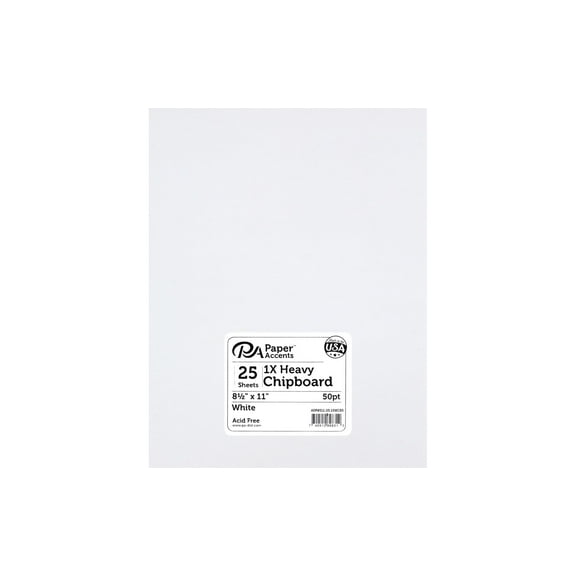 Accent Design Paper Accents Chipboard 8.5"x11" 1X Heavy 50pt White 1 Side 25pc – Durable Book Board for DIY Projects, Book Binding Board, White Chipboard Sheets for Crafts