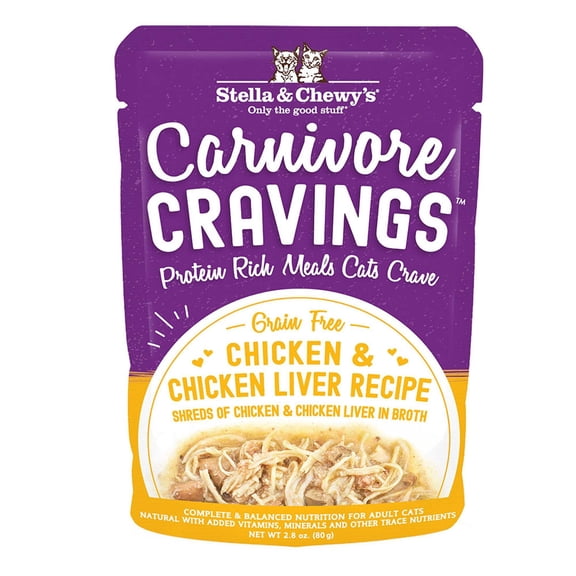 Stella & Chewy's Wet Food for Cats - Carnivore Cravings Chicken & Chicken Liver Recipe - 2.8 Ounce Pouch/12 ct