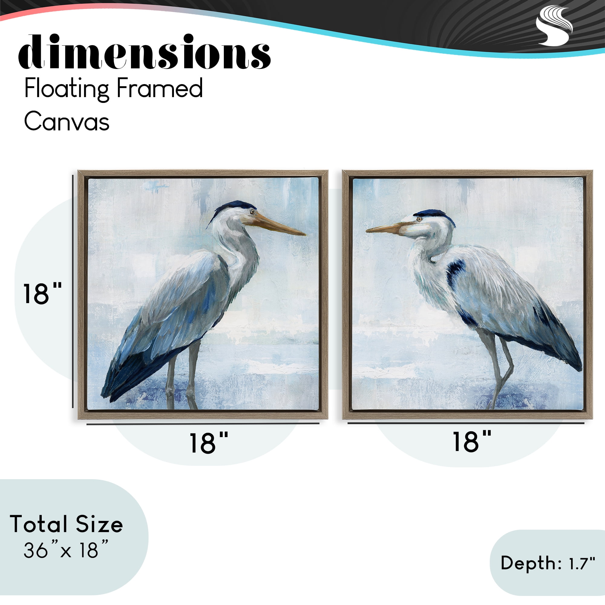 Stupell Industries Faded Blue Coastal Herons 2 Piece Brown Framed Floater Canvas Set, design by Nan
