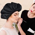 thumbnail image 3 of Gorro de satén elástico para dormir, ideal para quimioterapia y cuidado del cabello, color morado, diseño cómodo para mujeres., 3 of 6