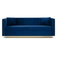 thumbnail image 2 of Luxury Blue Velvet Sofa Loveseat Set: Contemporary 2-Piece Couch with Vertical Channel Tufting, Gold Base, 4 Pillows for Living Room & Apartment, 2 of 6