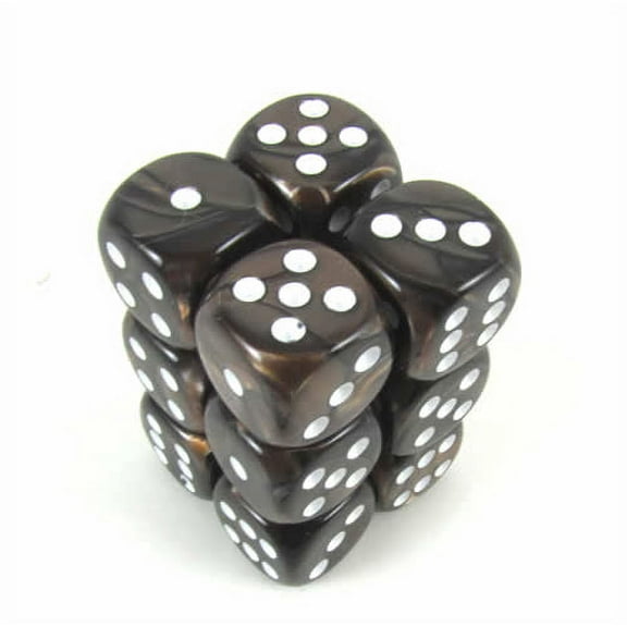 Brown Marbleized Deluxe Dice with White Pips D6 16mm (5/8in) Pack of 12 Koplow Games