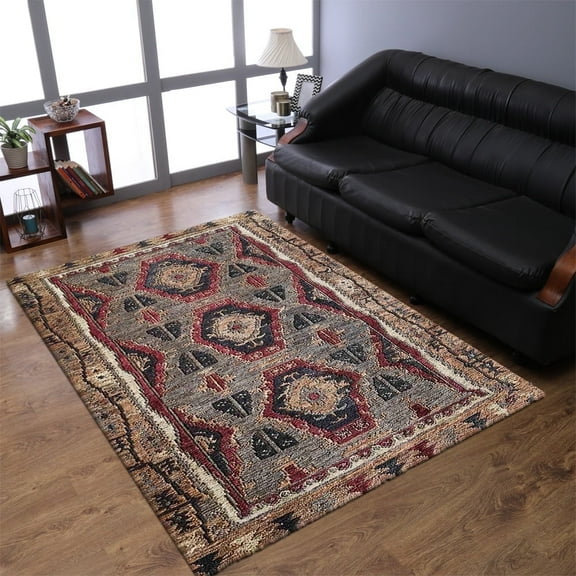 Hand Knotted Sumak Jute Eco-Friendly Area Rugs - 5'X8', Rectangle Shape, Multicolor Color, Oriental Pattern, High Pile, Natural Fiber, Outdoor Indoor Handmade Area Rugs For Living Room (J00019)