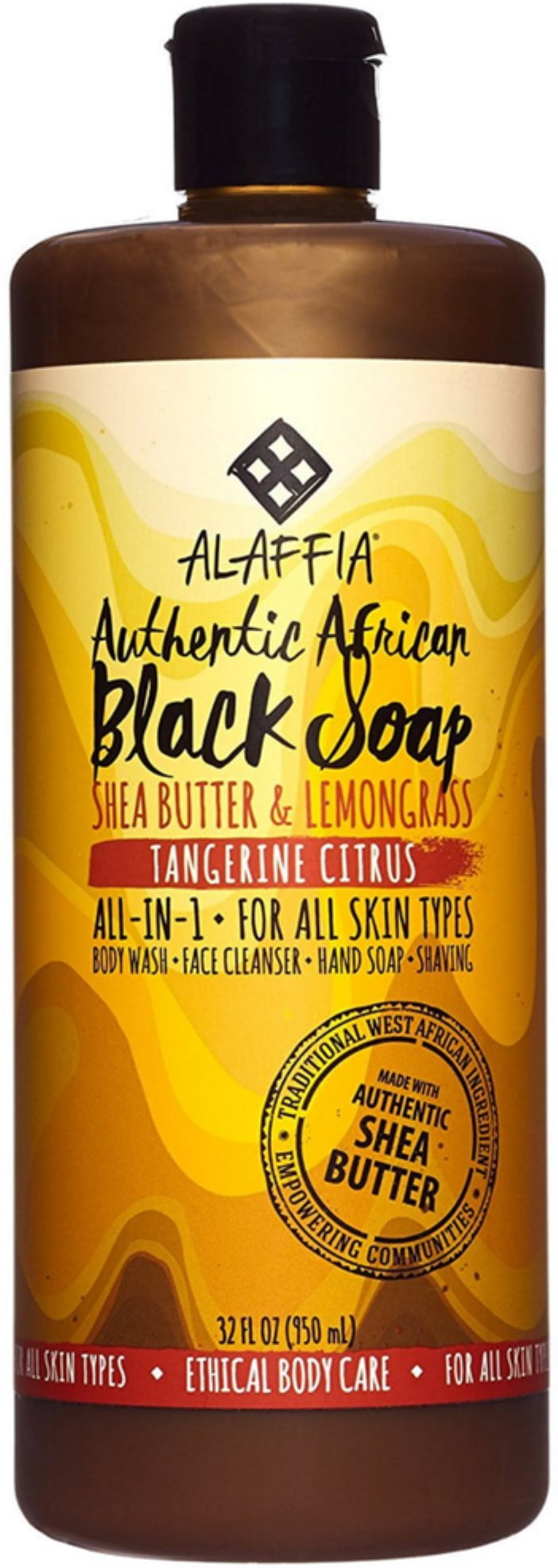 Alaffia Authentic African Black Soap with Fair Trade Shea Butter, Tangerine Citrus 32 oz