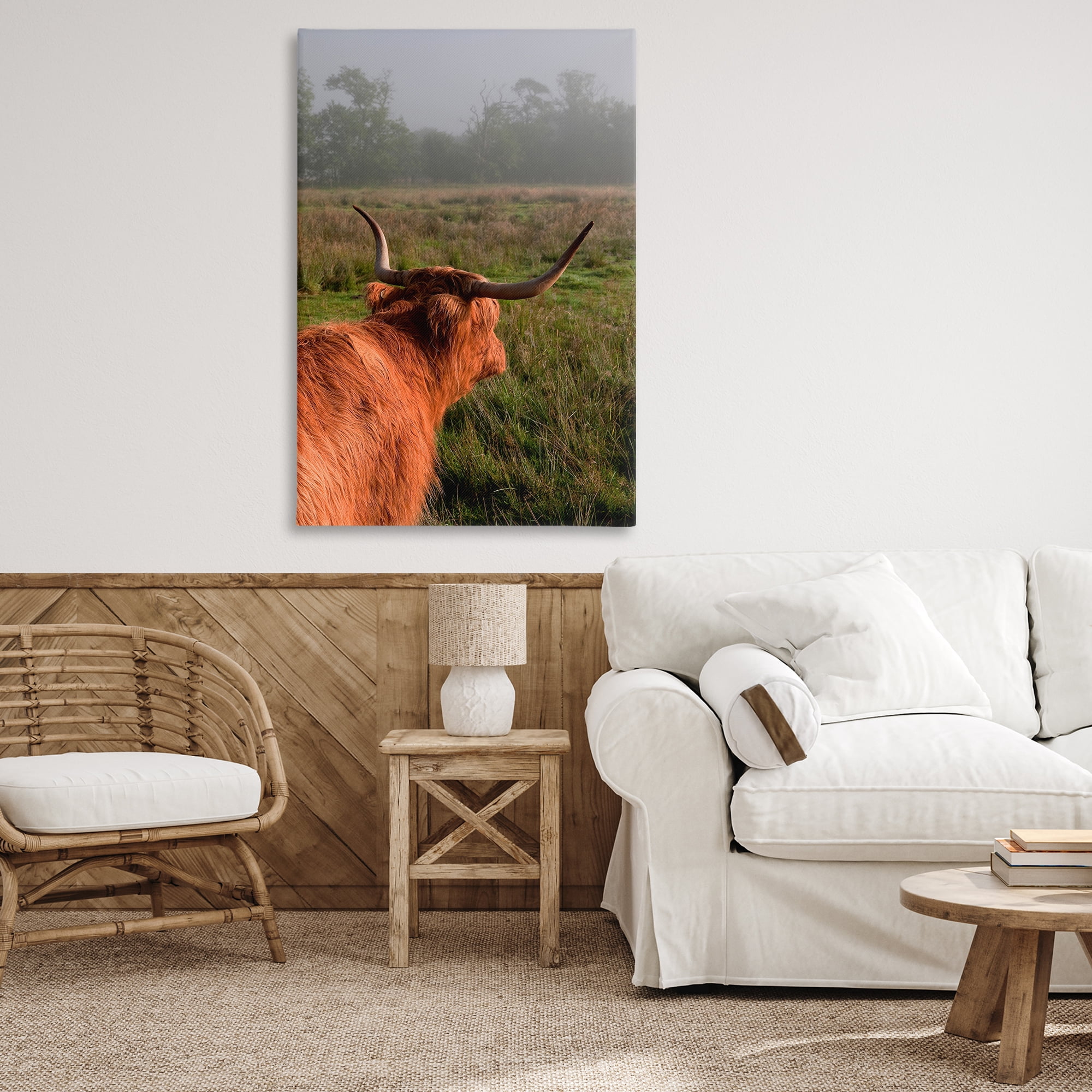 Highland Cow Gazing Out Canvas Wall Art, design by Jenny Rainbow Fine Art