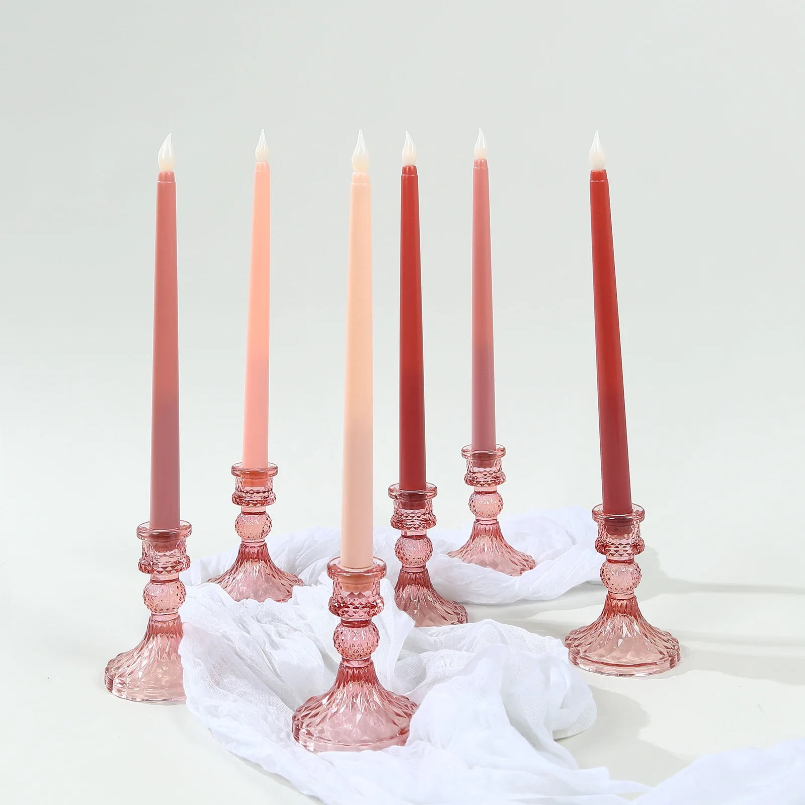 BalsaCircle 8 Pink 11" LED Mixed Taper Flameless Candles Lights Wedding Reception
