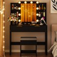 thumbnail image 4 of Ktaxon Lighted Makeup Vanity, Black Vanity Table Set with 2 Drawer and Charging Station, Femal Gift, 4 of 10
