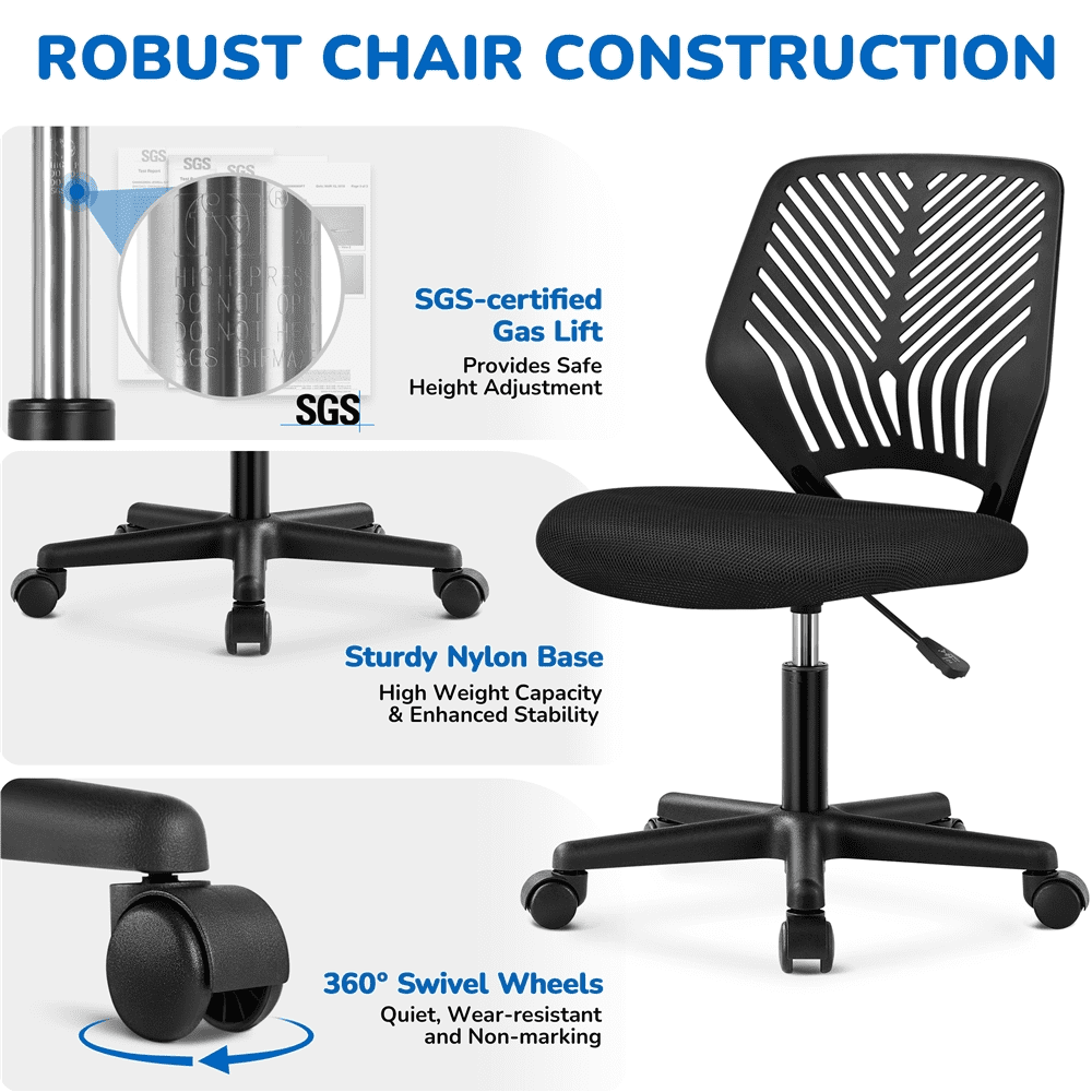 Alden Design Adjustable Armless Mid Back Office Chair, Black