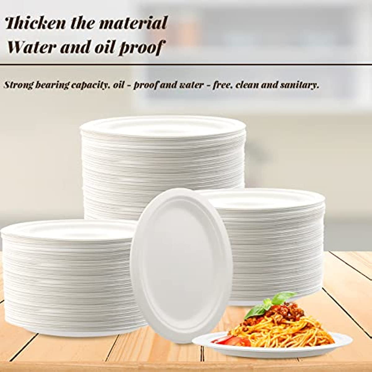 Mgaxyff Paper Plates,100Pcs Disposable Oval Paper Plates 10 Inch White  Compostable Microwaveable Freezerable Disposable Pulp Dish