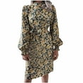 thumbnail image 1 of Robes d'Automne pour Femmes Manches Longues Lanternes Demi-Col Roulé Imprimé Floral Ceinture Décontractée Robes Midi Crayon, 1 of 6