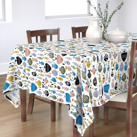 

Cotton Sateen Tablecloth 70 Square - Nautical Fish Sea Swim Water Ocean Beach Summer School Retro Life Modern House Colorful Geometric Print Custom Table Linens by Spoonflower